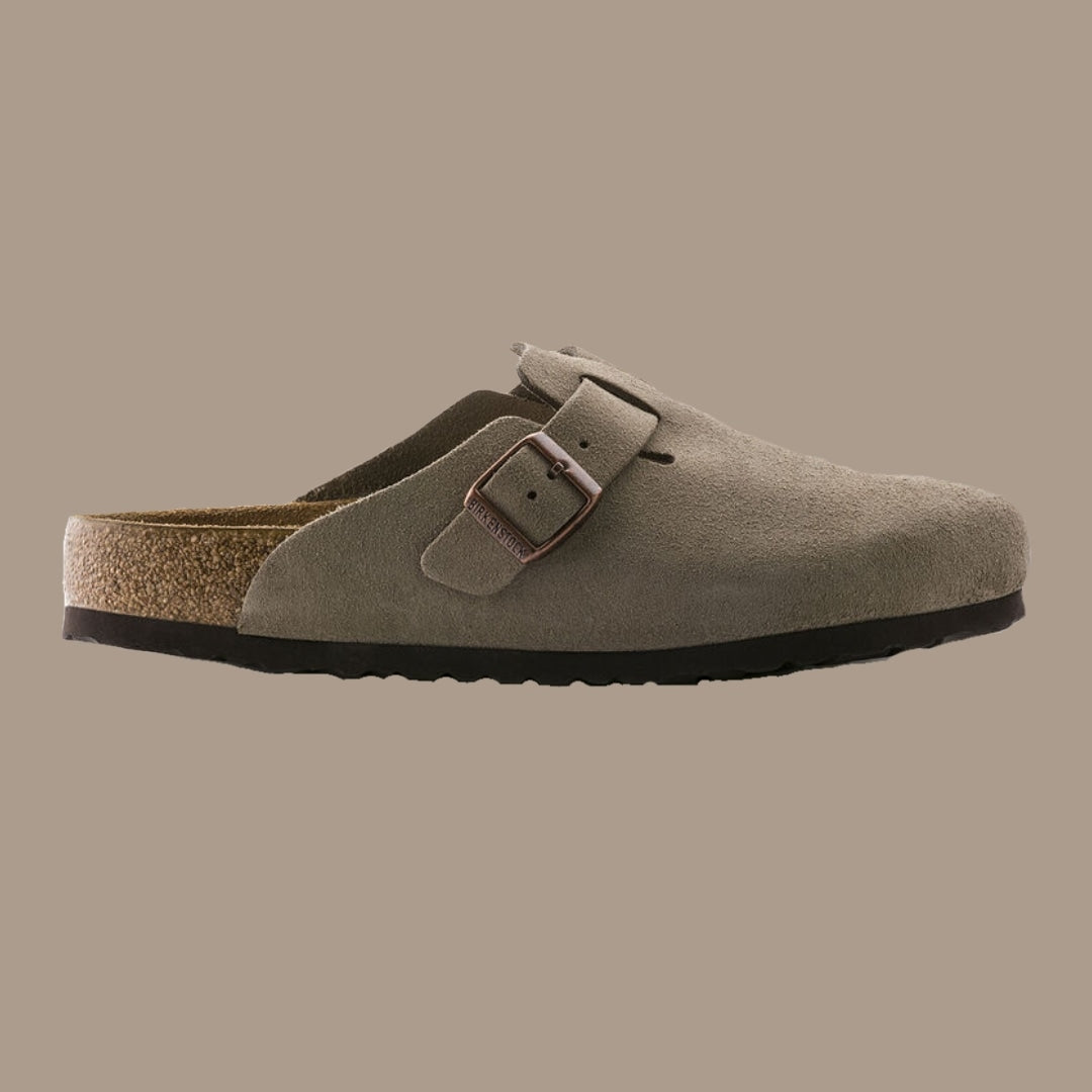 Birkenstock Boston Taupe Suede Soft Footbed