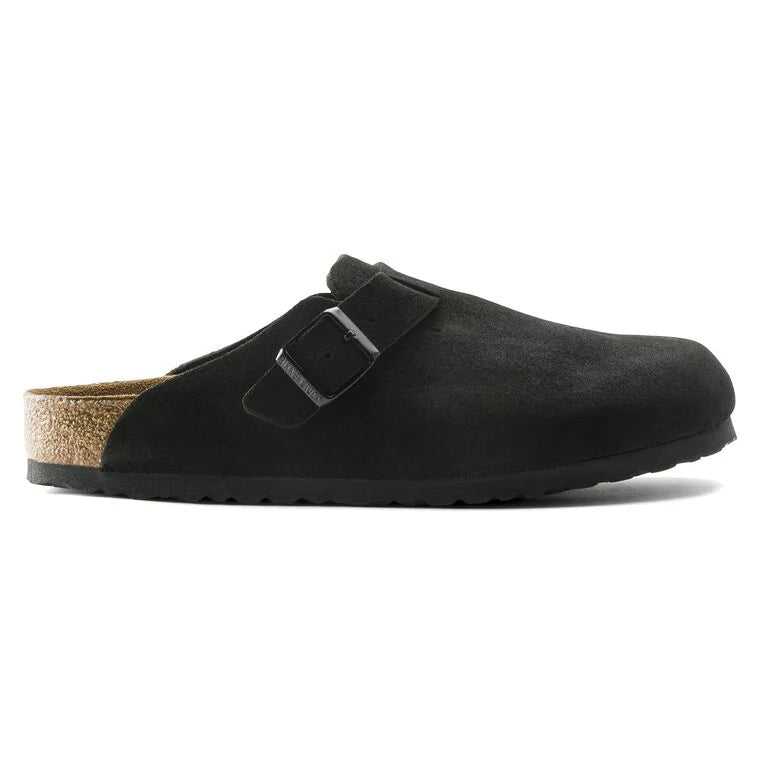 Birkenstock Boston Black Suede Soft Footbed
