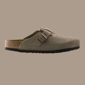 Birkenstock Boston Taupe Suede Soft Footbed