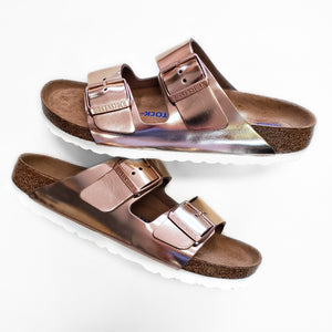 Birkenstock Arizona Metallic Copper Rose Gold Soft Footbed